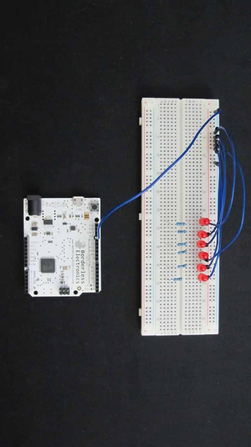 Ground wires connected to Arduino and each LED