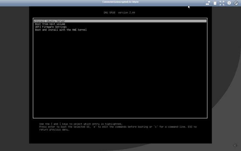First Boot of the VM in VNC Viewer
