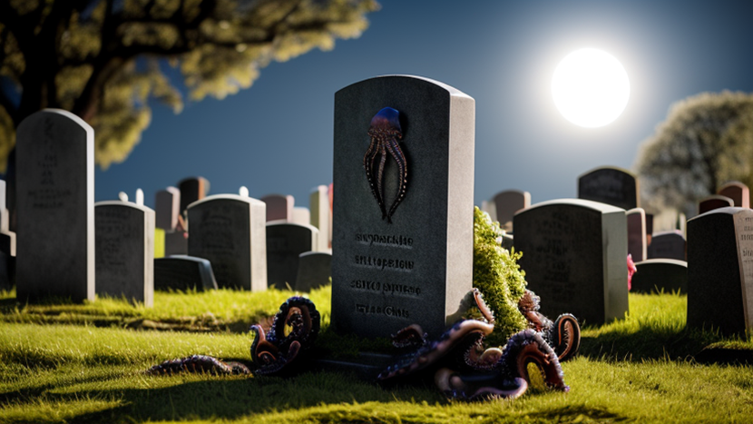 Octopress's tombstone in a moonlit graveyard.