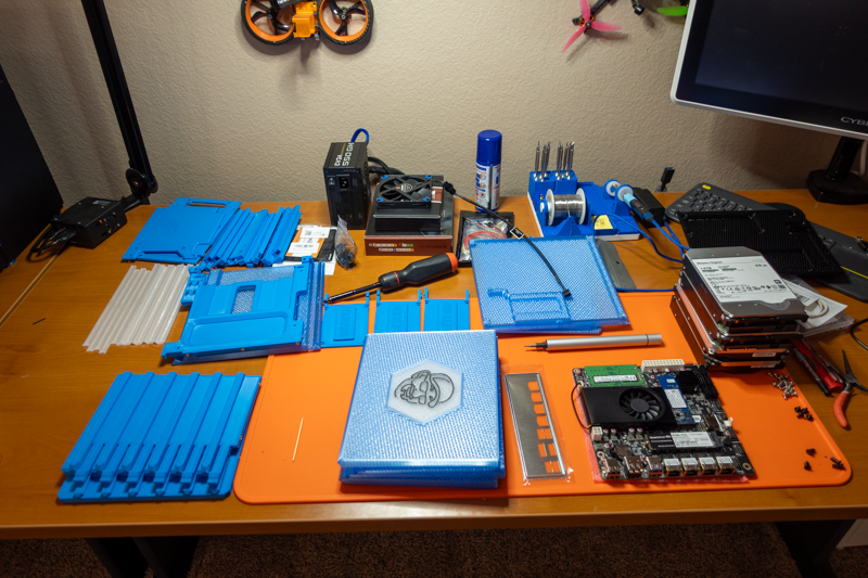 All of the 3D-printed and components for my new and improved off site NAS.