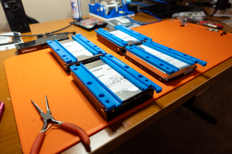 Hard drives and printed rails.