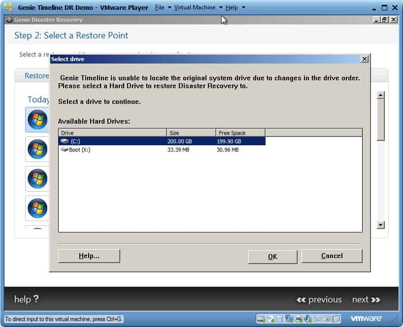 Selecting Drive to be Restored