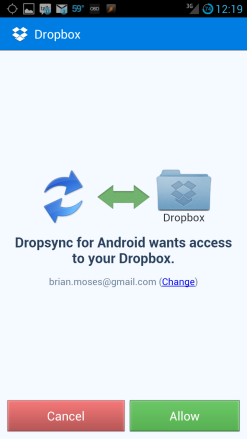 Grant DropBox permissions to DropSync